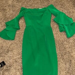Milly Green Ruffled Off-Shoulder Sheath Dress